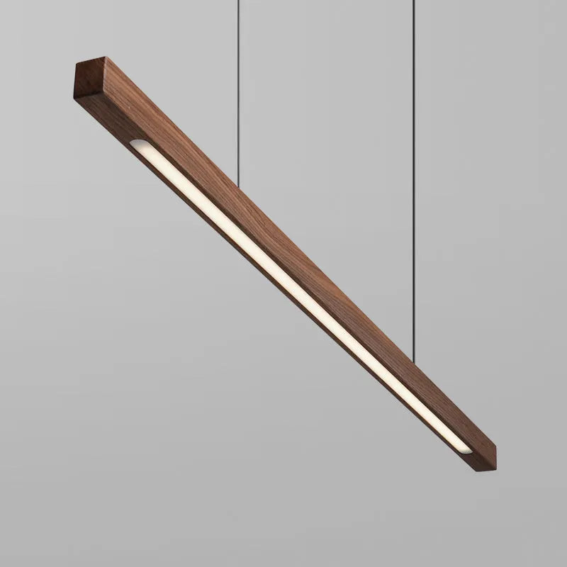 Japanese style solid wood strip lamp chandelier with walnut finish and PVC shade