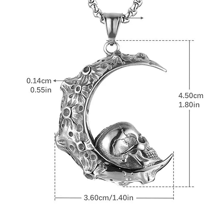 Silver men's skull necklace with stainless steel chain and alloy pendant in six design variations