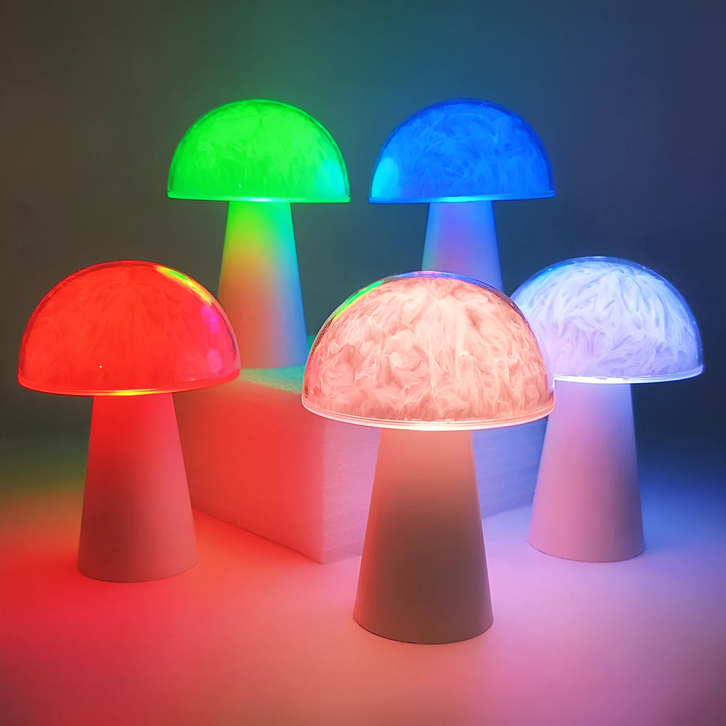 Mushroom-shaped remote control night light with RGB colour changing and battery power