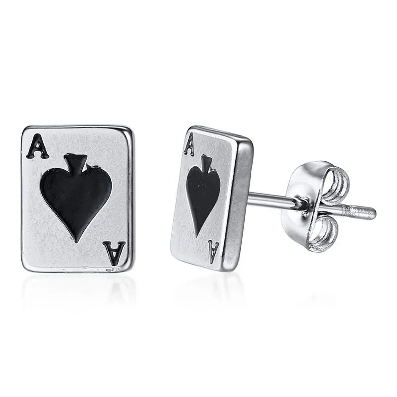 Black and white peach stud earrings with geometric quadrilateral shape in titanium steel, simple small design