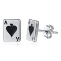 Black and white peach stud earrings with geometric quadrilateral shape in titanium steel, simple small design