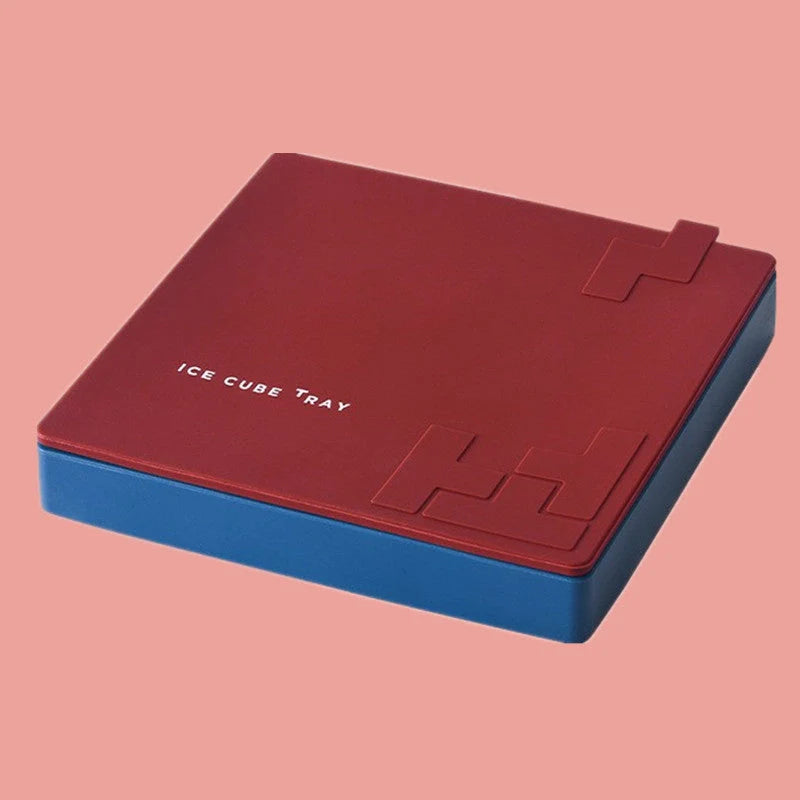 Labyrinth silicone ice cube tray in yellow, blue, and red for unique ice cubes