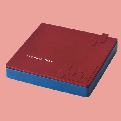 Labyrinth silicone ice cube tray in yellow, blue, and red for unique ice cubes