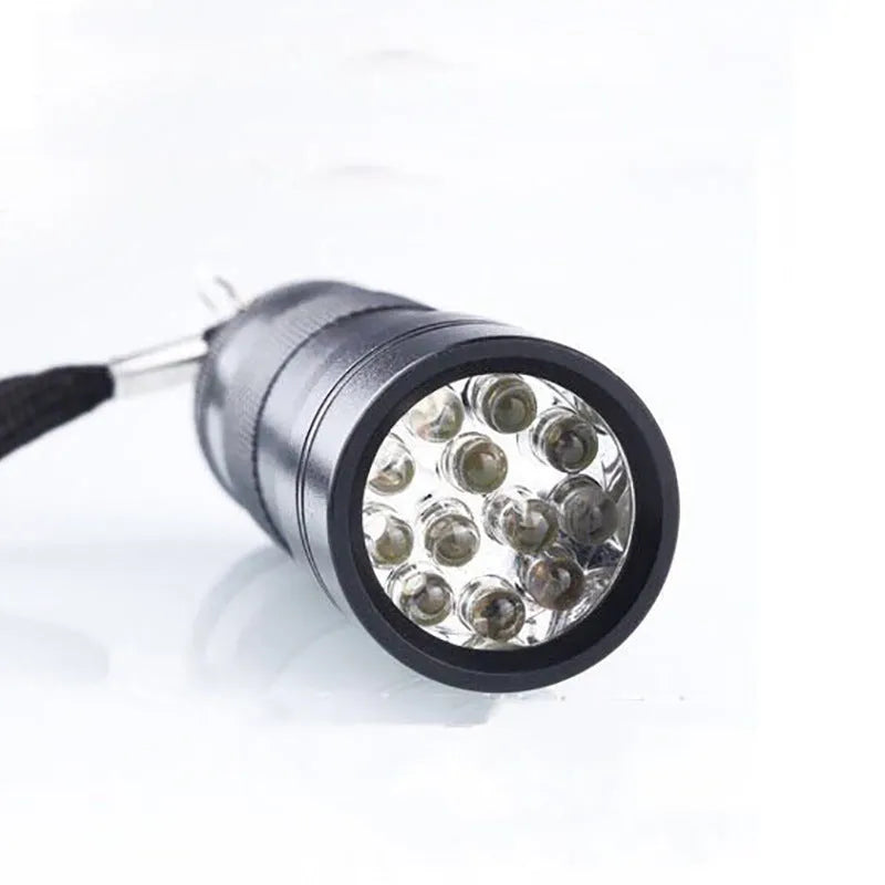 Handheld portable purple light detection LED flashlight with aluminium alloy body, 12LED option