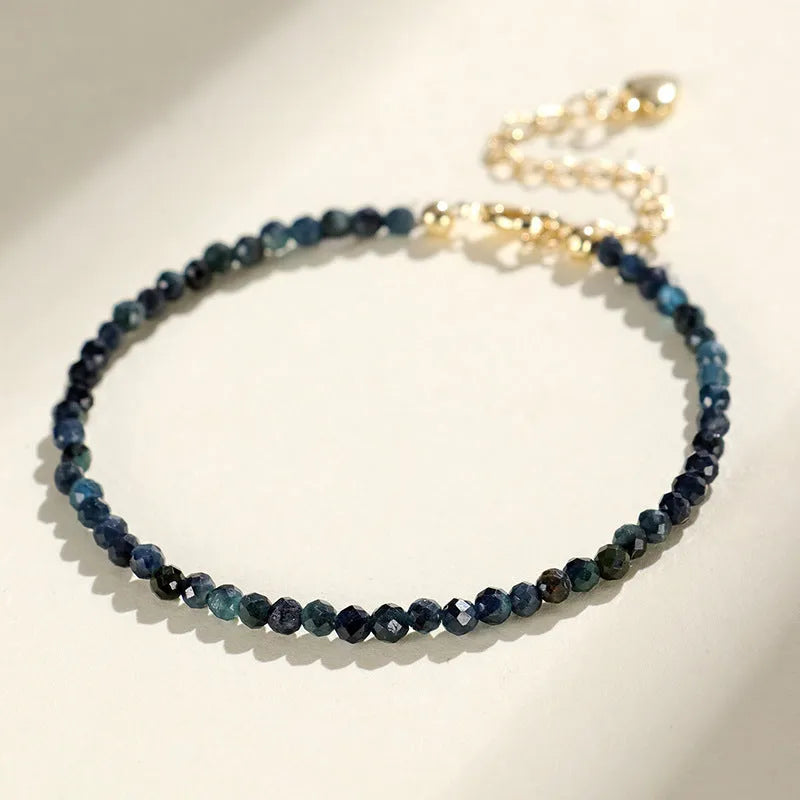 3mm blue tourmaline spacer bead bracelet for women showing gemstone beads and pattern detail