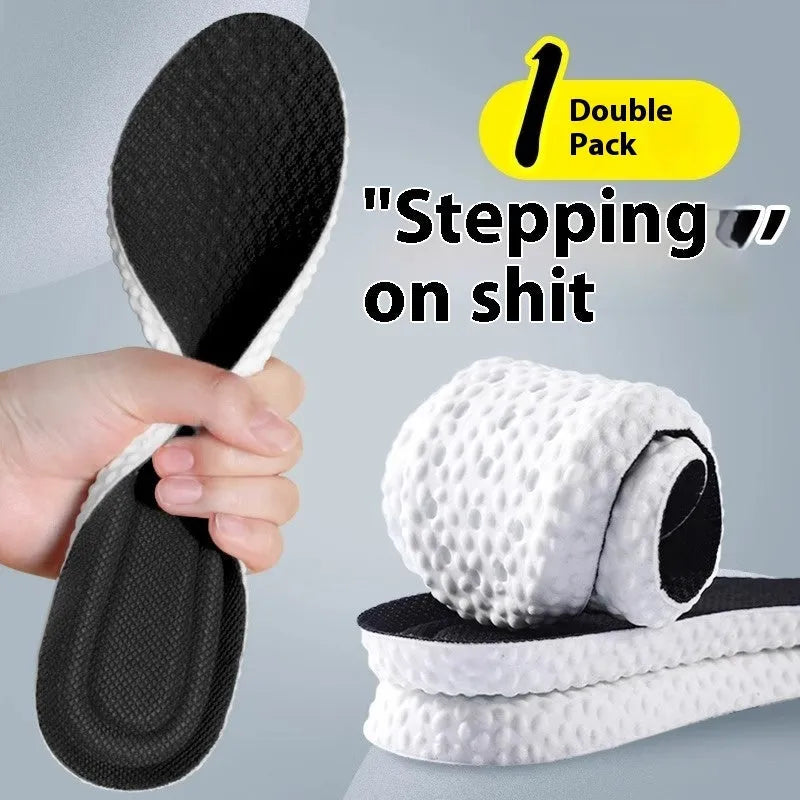 A pair of grey breathable PU foam sports insoles on a white background, showing their texture and trimmable design.