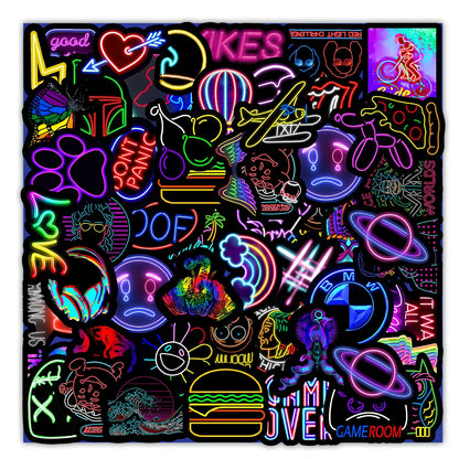 Pack of 50 irregular neon red PVC stickers for decorating car trunks, phones, and water cups on smooth surfaces