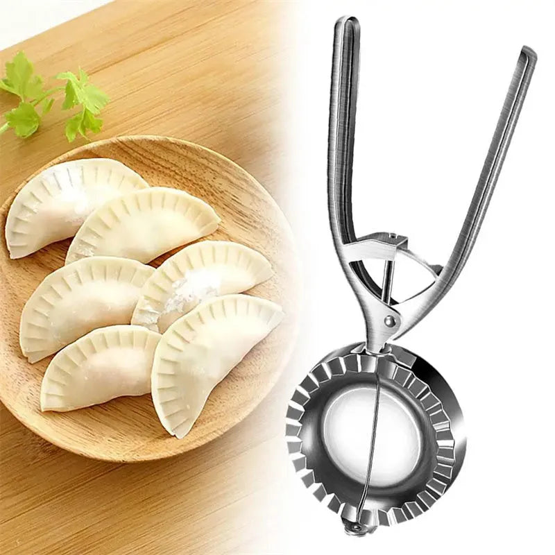 Silver stainless steel manual dumpling maker press for homemade dumplings and filled pastries