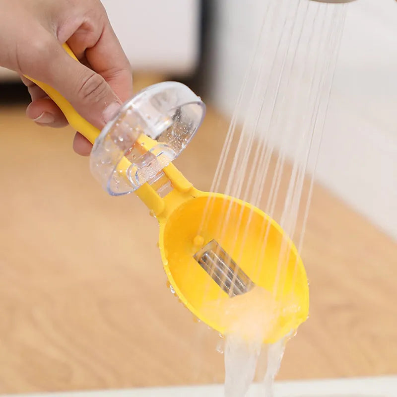 Yellow paring knife with storage lid for peeling fruits and vegetables