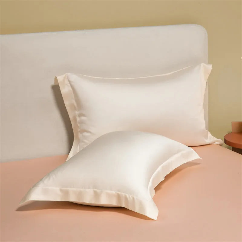 Luxury Tencel fibre bed sheet set in a solid colour, showing the quilt cover and pillowcases.