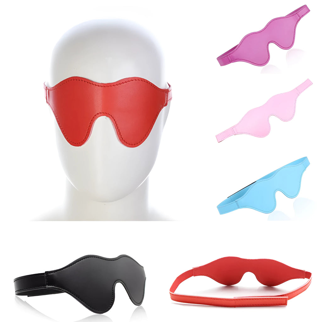 Women's leather eye mask with metal studs and adjustable Velcro strap in five colour options