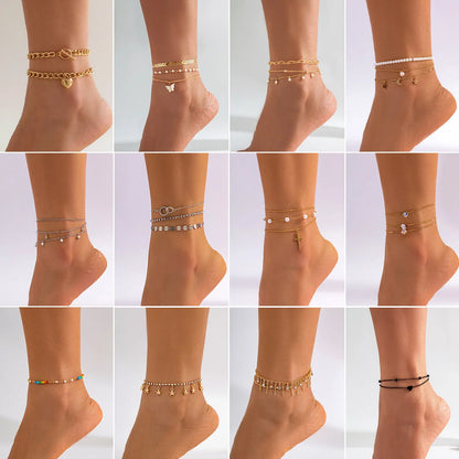 Beach Star Tassel Ankle Rings in gold and black, perfect for summer outfits