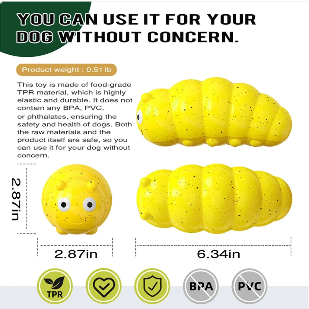 Indestructible squeaky dog chew toy for aggressive chewers in green and yellow food grade material