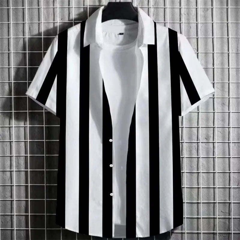 Linen men's short sleeve t-shirt with 3D printed striped pattern on a mannequin
