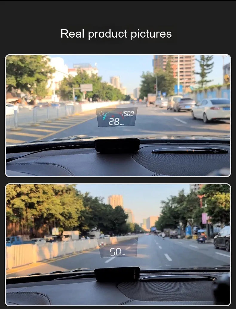 Black universal head-up display car projector unit for speed and compass projection on dashboard