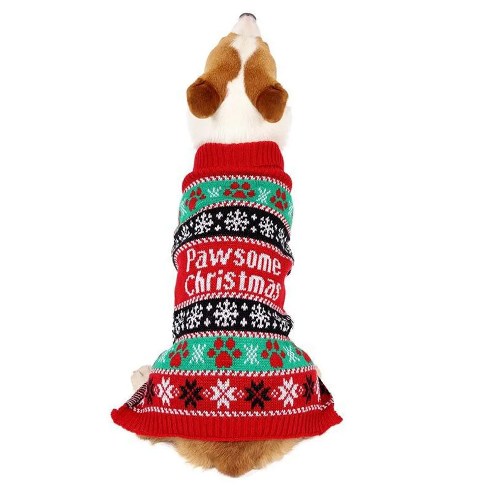 Red acrylic high-necked contrast colour sweater for dogs, sizes XS to XL
