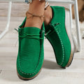 Women's green elastic slip-on casual shoes with PU upper, low top, round toe, flat heel