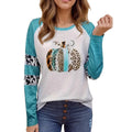 Sky blue Halloween T-shirt with white 3D pumpkin print, long sleeves, regular fit.
