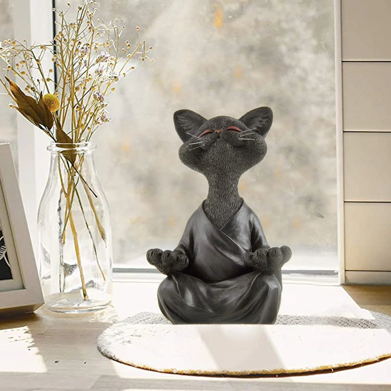 Shopfluxpro NZ Charming Ceramic Buddha Cat Statuette - Meditation, Yoga & Home Decor