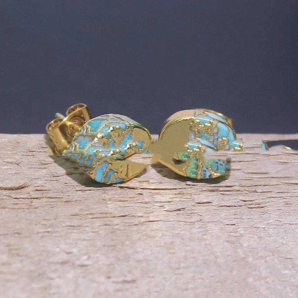 Natural stone bohemian style stud earrings with irregular shapes and silver-plated settings in colour ER1031