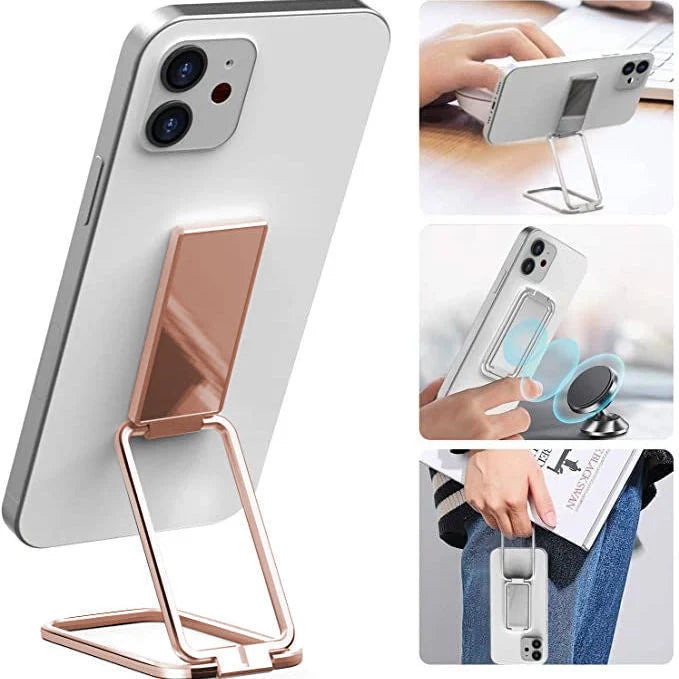 Foldable mobile phone holder in silver, rose gold, black, and gold