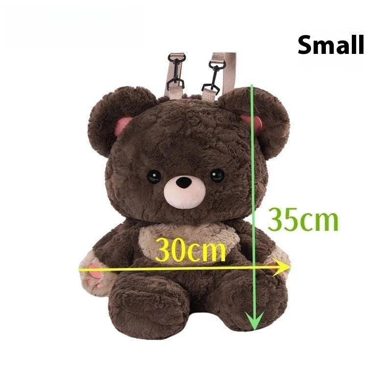 Love Bear Plush Shoulder Backpack in neutral brown for couples