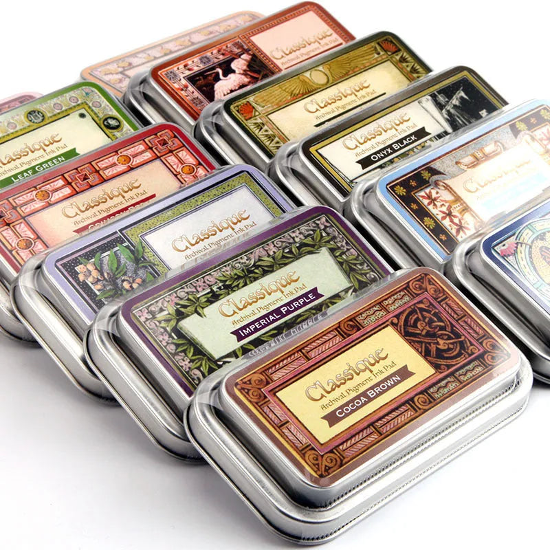 Rectangular stamp pad with oily ink for rubber stamps in five colour options