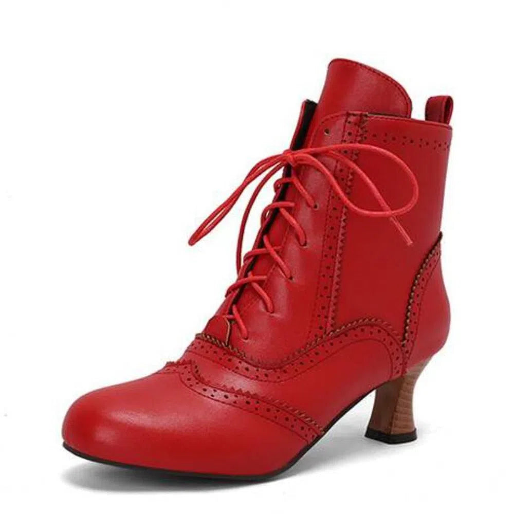 Dopamine Girl short boots mid heel stiletto round toe synthetic PU black white red dark brown dark green light purple
