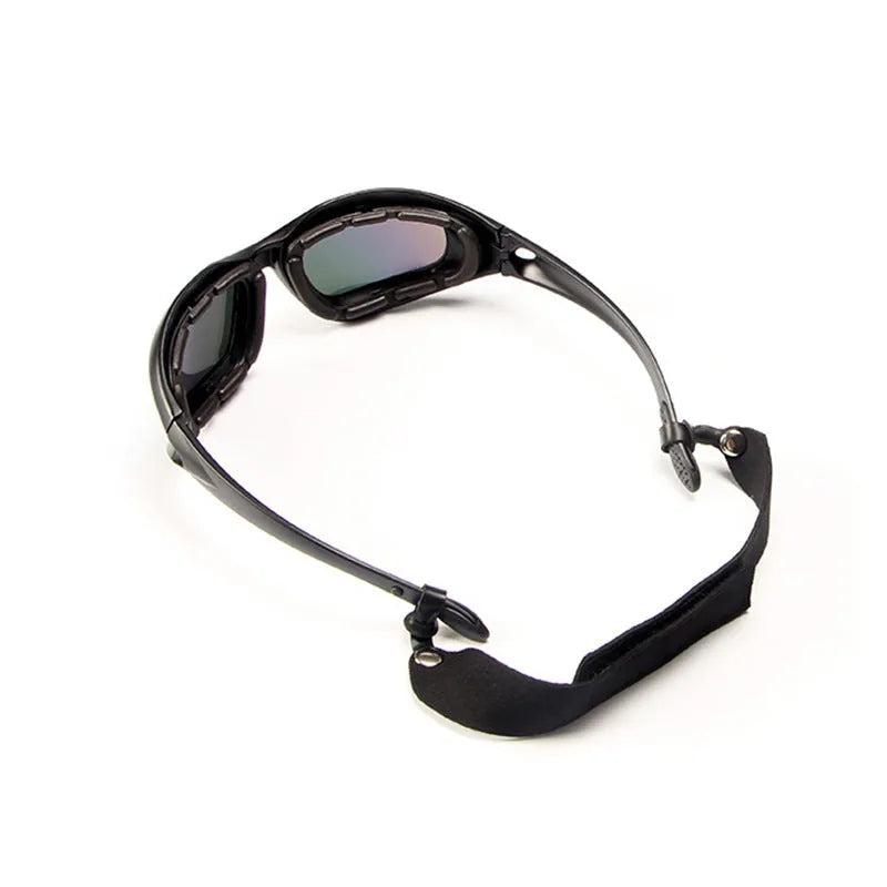 Tactical polarised sports sunglasses with a full-rim PC frame on a black background.