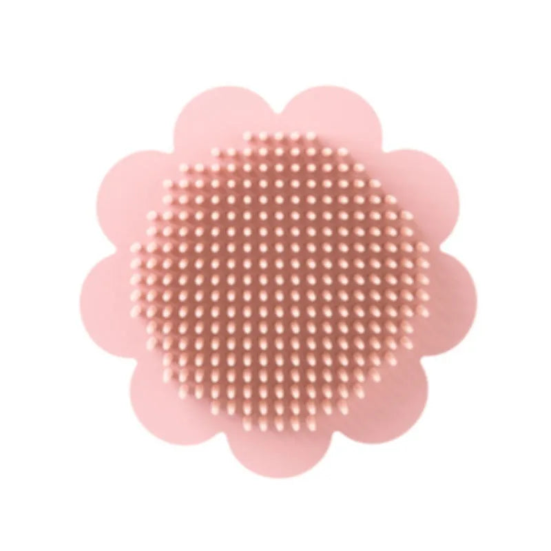 Baby silicone shampoo brush for dandruff removal in cherry blossom pink colour with soft bristles