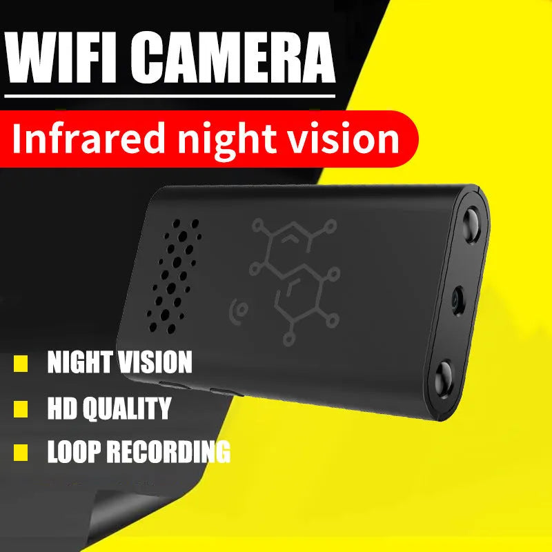 Black indoor security camera with 1080p HD video and WIFI smartphone connectivity