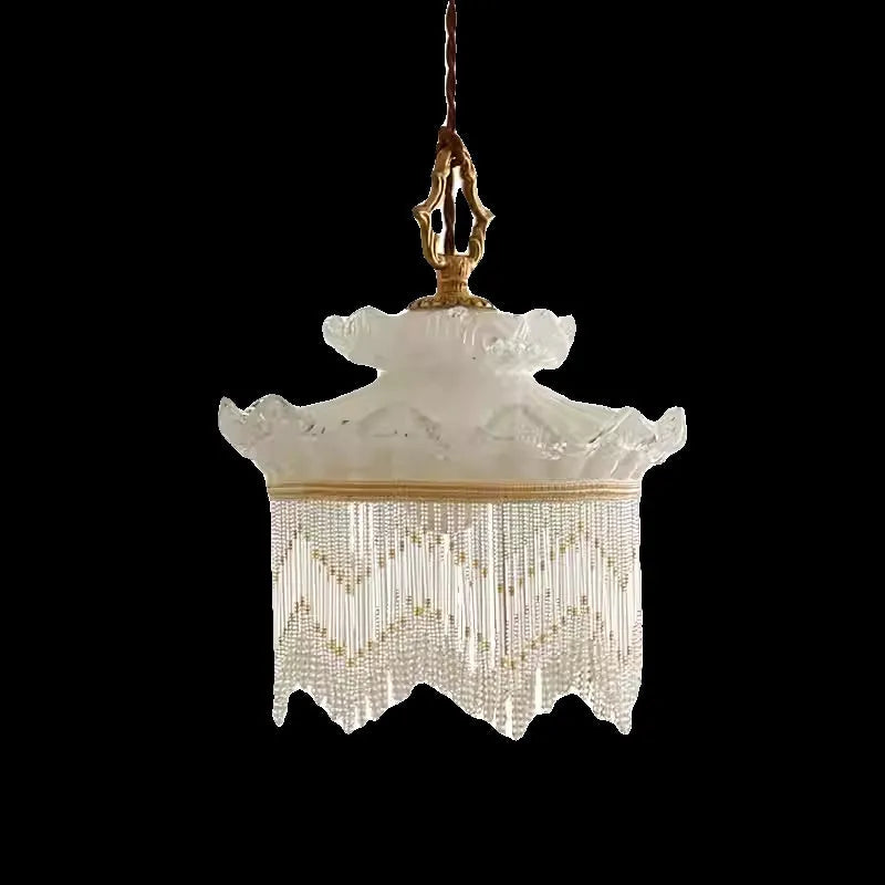 Copper and glass chandelier with tassel droplight for dining room or hallway