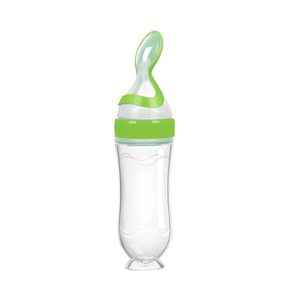 Blue baby spoon bottle feeder, 120ml capacity, food-grade silicone and PP, for 3 months semi-liquid feeding