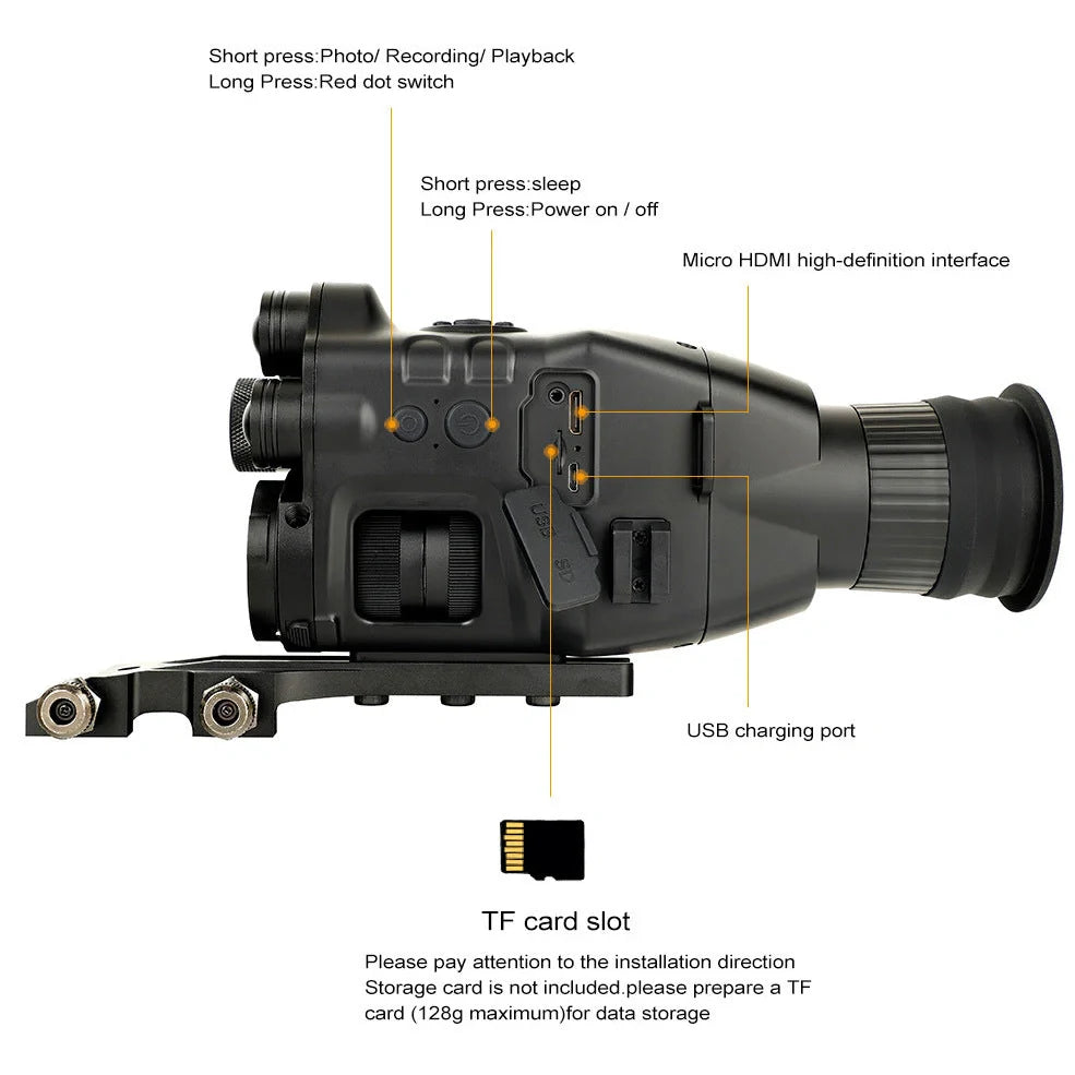 CY789 HD night vision photography instrument showing compact 106×97×47mm dimensions and optical components