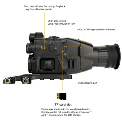 CY789 HD night vision photography instrument showing compact 106×97×47mm dimensions and optical components