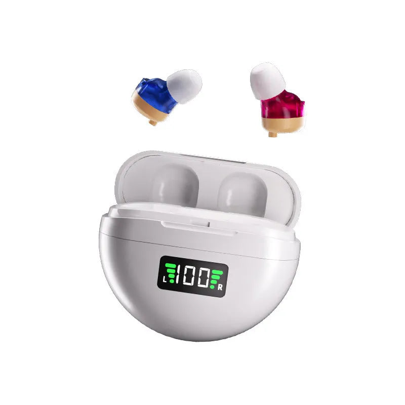 New charging hearing aid with digital display, noise reduction, suction design, red blue colour, USB powered, for elderly use