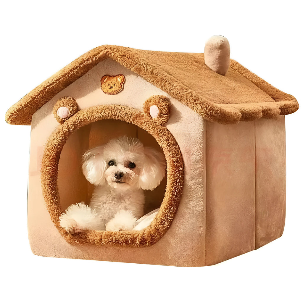Washable enclosed pet nest bed in gray for small dogs and cats with removable cover