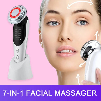 7-in-1 Facial Massager with EMS Micro-current and LED Light Therapy in pearl white