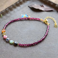 Purple garnet ethnic geometric anklet for women with adjustable chain