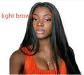 Long straight synthetic wig with centre-parted bangs in black high-temperature fibre material for women
