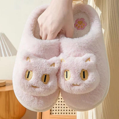 Cotton cat slippers with memory foam insole in black, white, gray, and pink