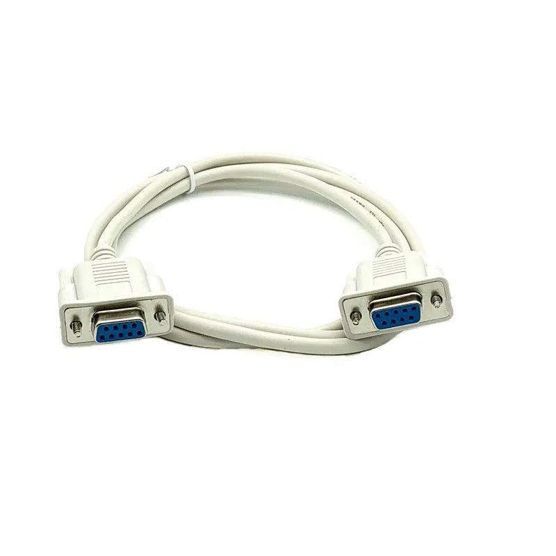 Milky white female to female DB9 RS232 serial cable, 1.5 metres long.