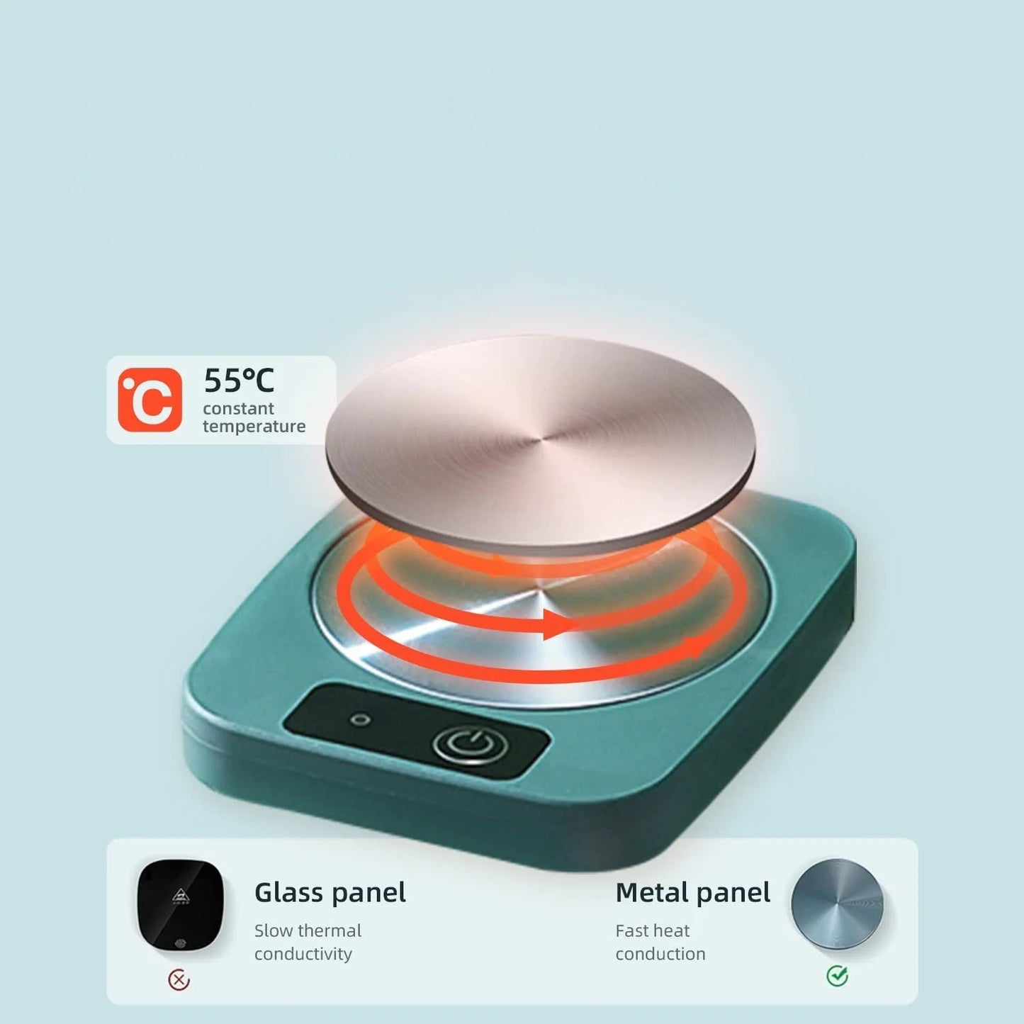 Electric tea water heating pad with heat-resistant glass surface, keeping beverages warm