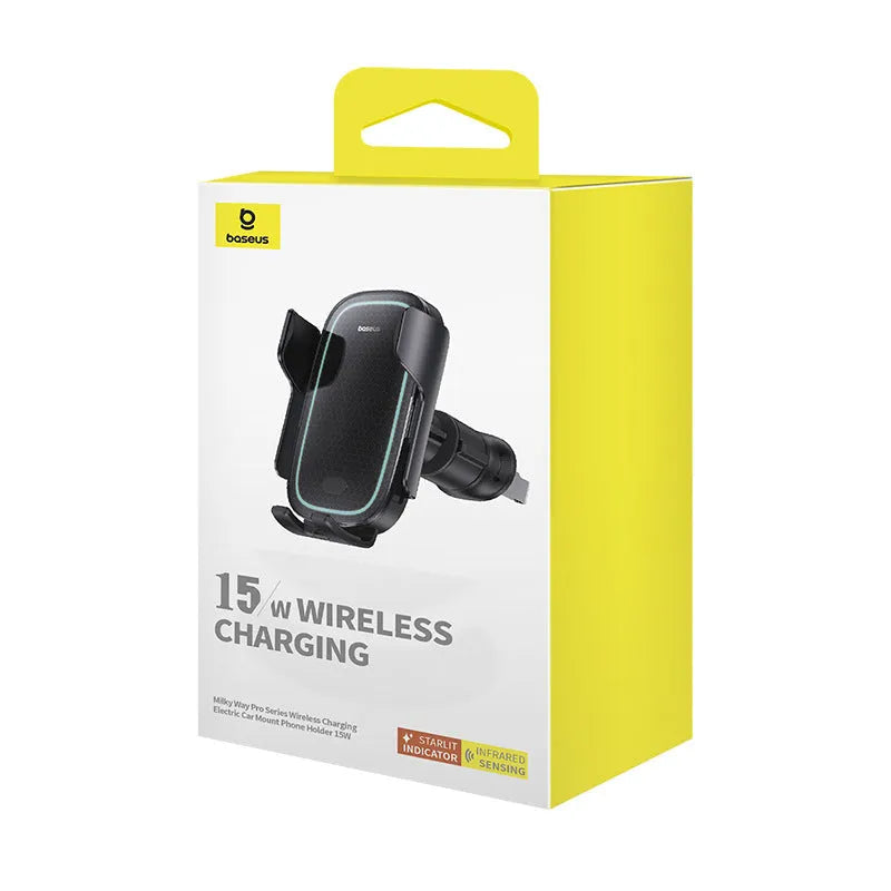Galaxy Pro automatic car phone holder wireless charger air vent mount Star Black with phone inserted