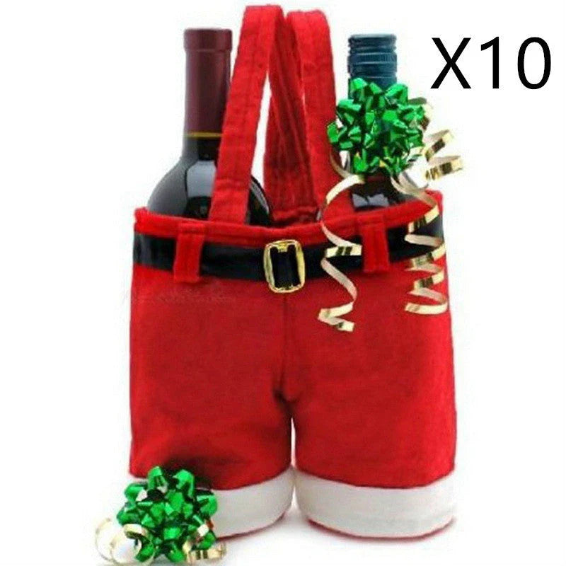 Festive wool Santa pants-style Christmas gift bag in red, perfect for holding holiday treats and small gifts