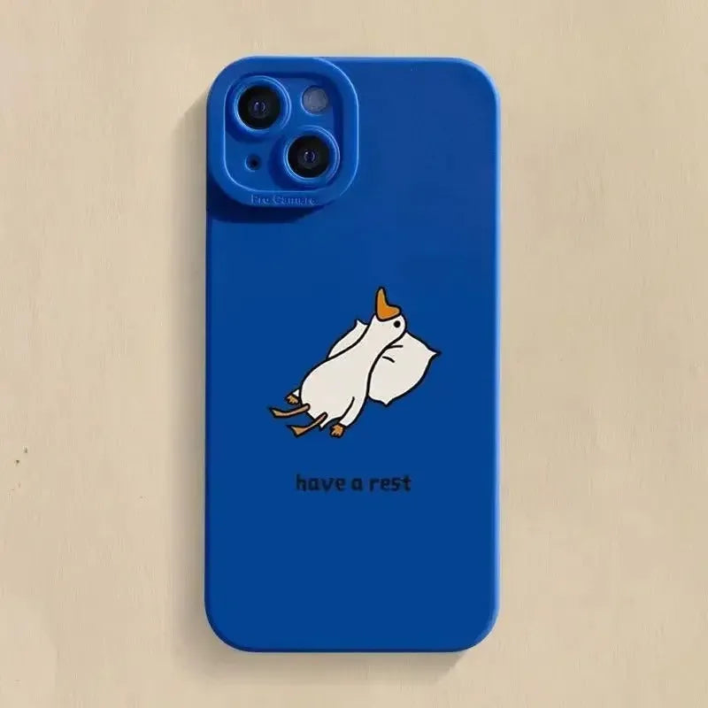 Creative cute cartoon duck silicone TPU phone case for Apple iPhone, black, white, blue, shockproof and anti-fingerprint