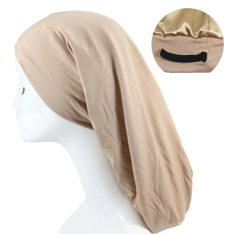 Women's adjustable satin-lined nightcap in various colours for hair protection