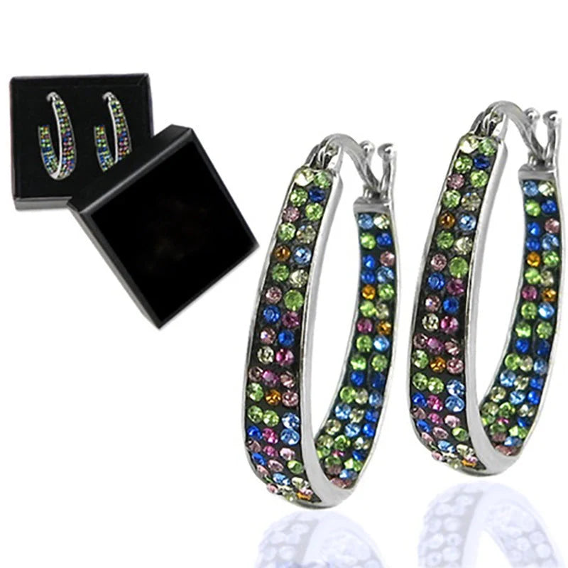 Colourful geometric diamond earrings for women in pink, purple, sky blue, and multicolour options