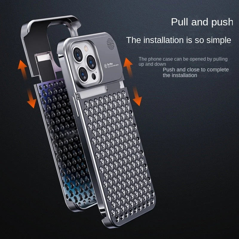 Aluminum alloy phone case for iPhone 14/13 with aromatherapy and heat dissipation features