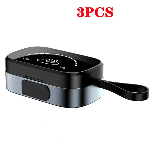 Black wireless Bluetooth 5.0 earbuds with charging case, IPX5 sweat-proof for sports, 10m range